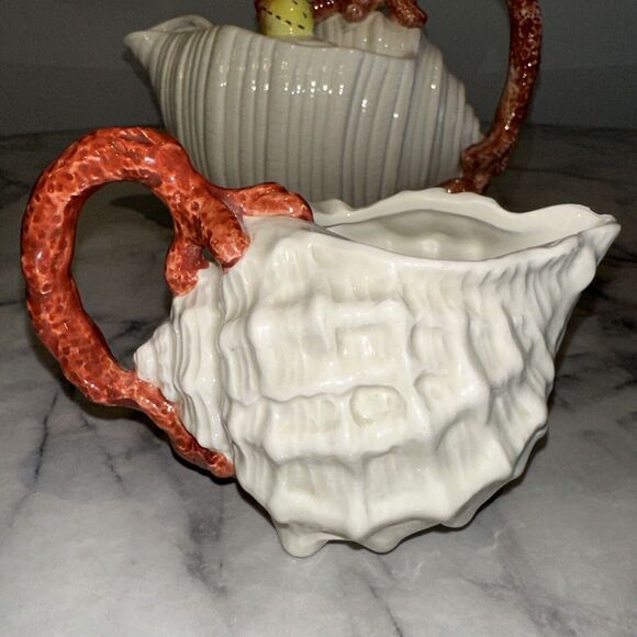 Fitz & Floyd Vintage 1989 Oceana Conch Shell Teapot W/lid & Seahell Creamer SET - Picture 7 of 16